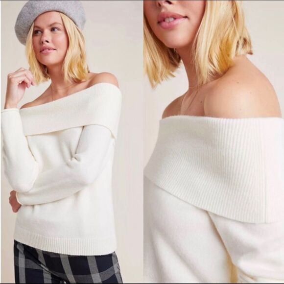 Revolve Anthropologie Ivory Shelby Off The Shoulder Pullover Sweater - Picture 1 of 10